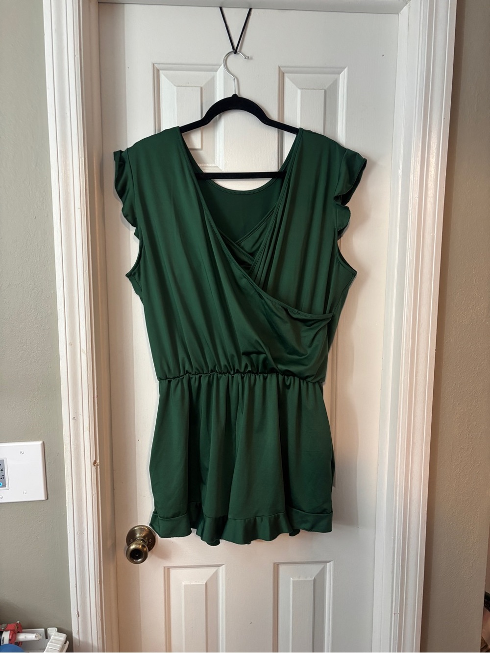 Green Sleeveless Surplice Ruffle Romper